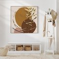 Obraz w ramie 50x50 - Taniec Przenikających Odbić - abstrakcyjny obraz, złote liście palmy - rama drewno