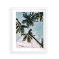 Plakat w ramie 40x50 - Wzrok ku Niebu - palmy na tle nieba, ujęcie z dołu - rama biała