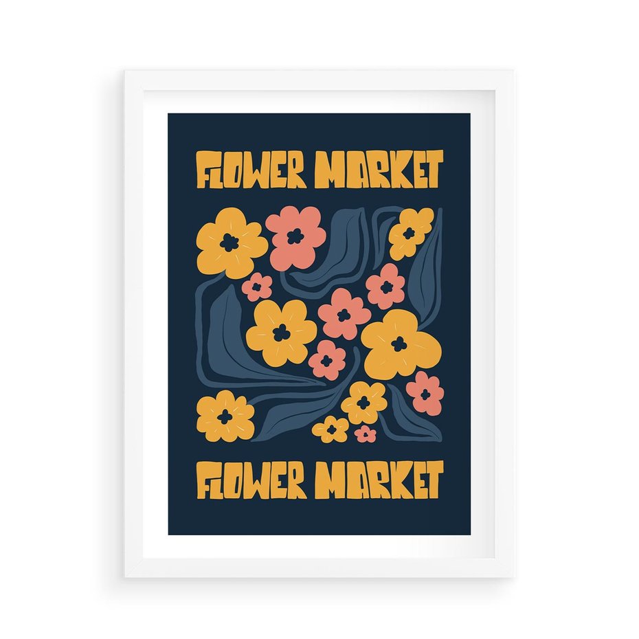 Plakat w ramie 50x70 - Impulsy Rozkwitu - plakat, granatowe tło - rama biała