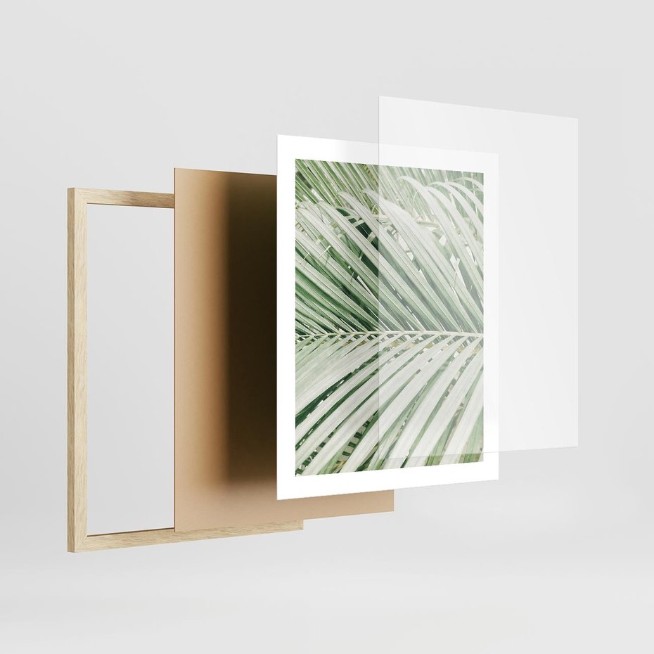 Plakat w ramie 40x50 - Liście Palmy: Egzotyczna Grafika - palma, liście palmy - rama drewno