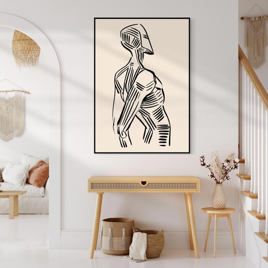 Obraz w ramie 70x100 - Eksploracja Wizualna - szkic, czarno biały - rama czarna