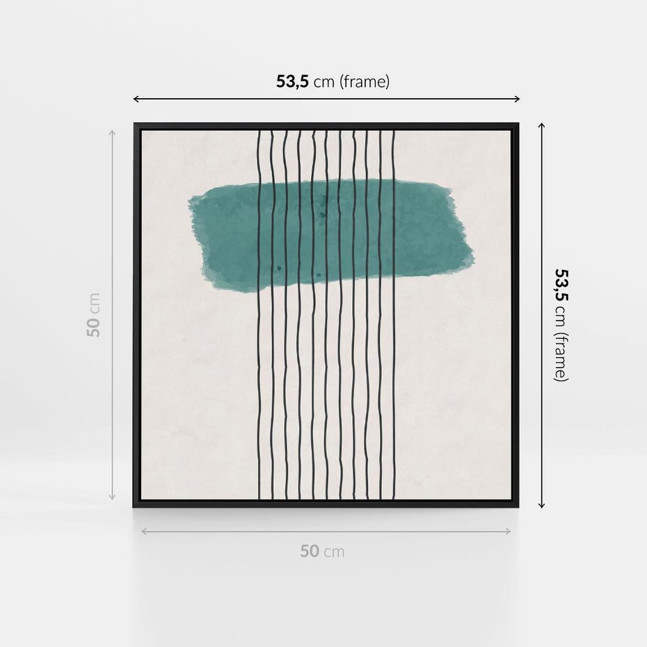 Obraz w ramie 50x50 - Bezczasowe Wspomnienia - abstrakcyjna akwarelowa plama, nieregularne kreski - rama czarna