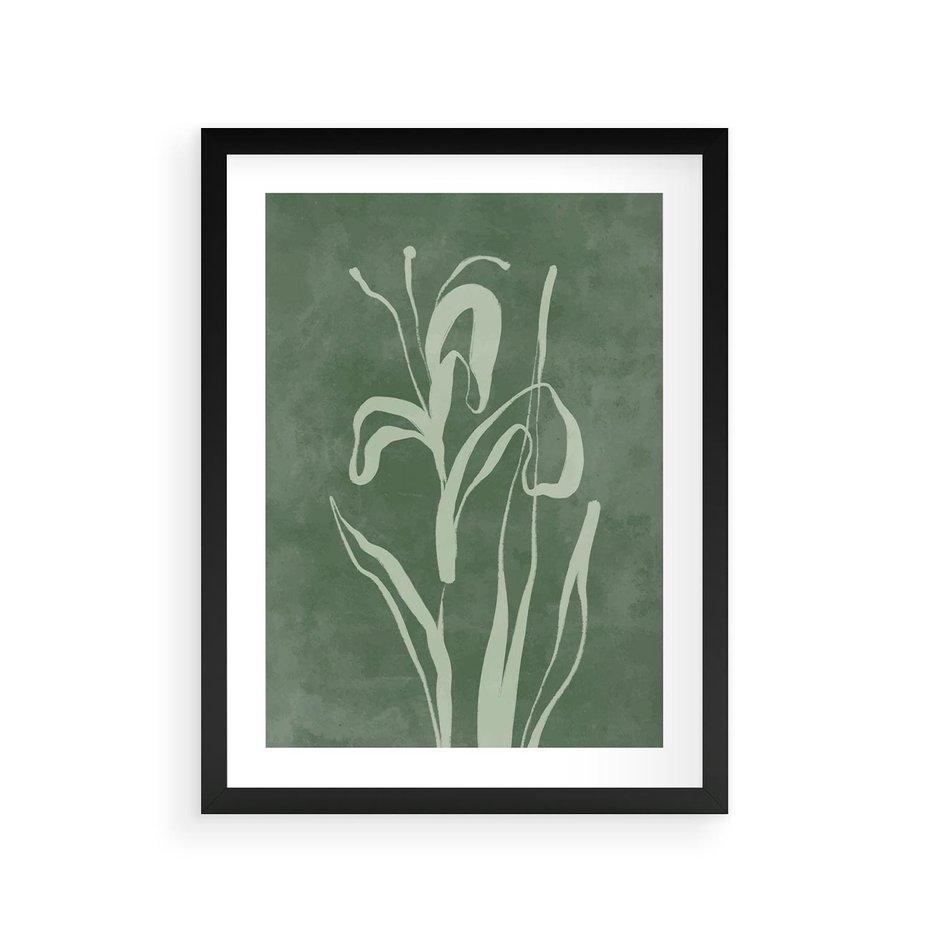 Plakat w ramie 30x40 - Zielony Oddech - zielona abstrakcja, zgaszona zieleń - rama czarna