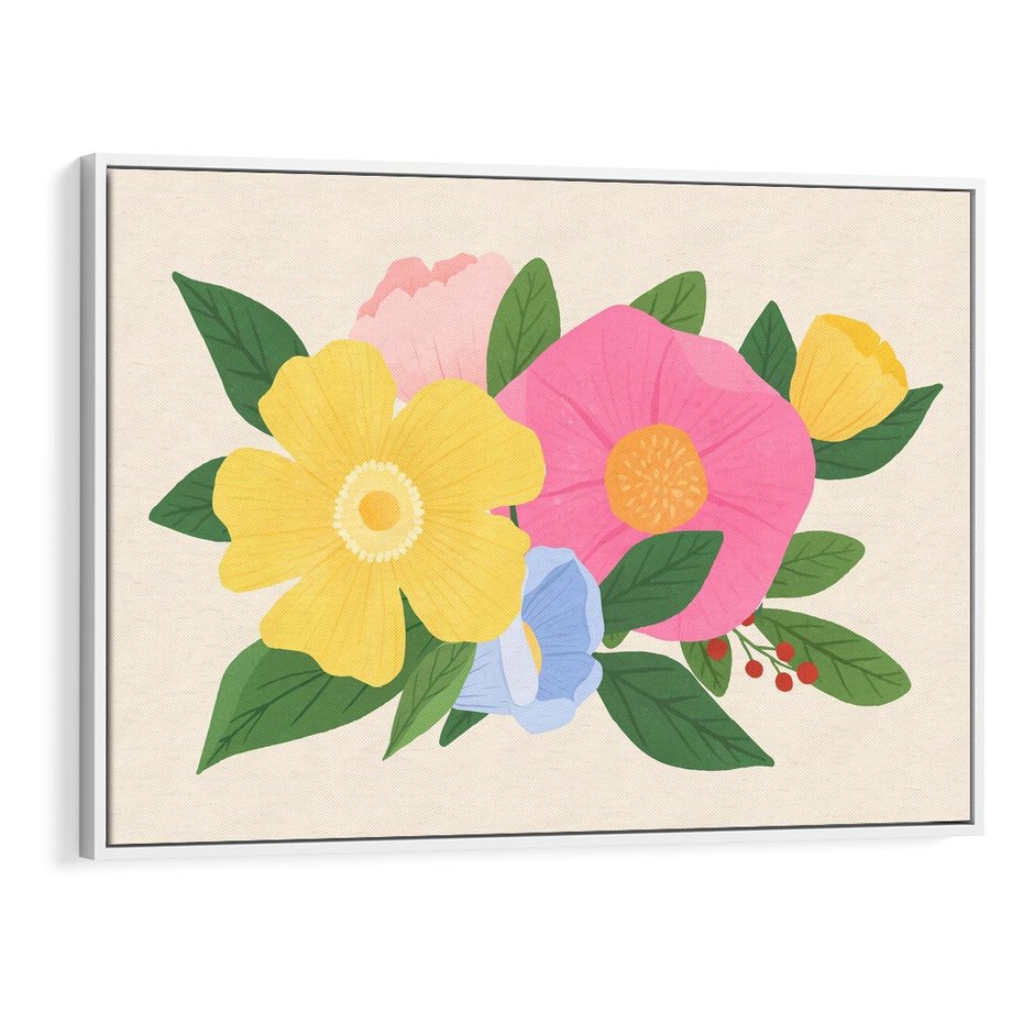 Obraz w ramie 100x70 - Kwiatowy Uśmiech - kwiaty, akwarela - rama biała