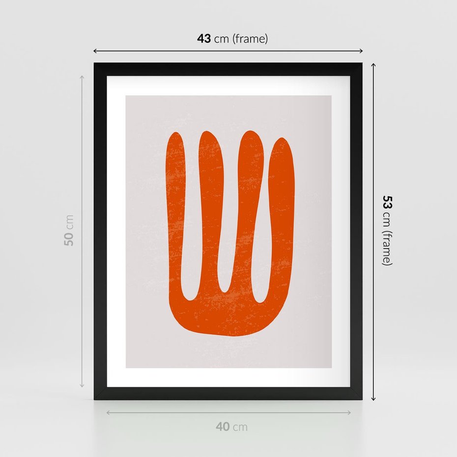 Plakat w ramie 40x50 - Eksploracja Nowego Światła - abstrakcyjna pomarańczowa forma, minimalizm - rama czarna