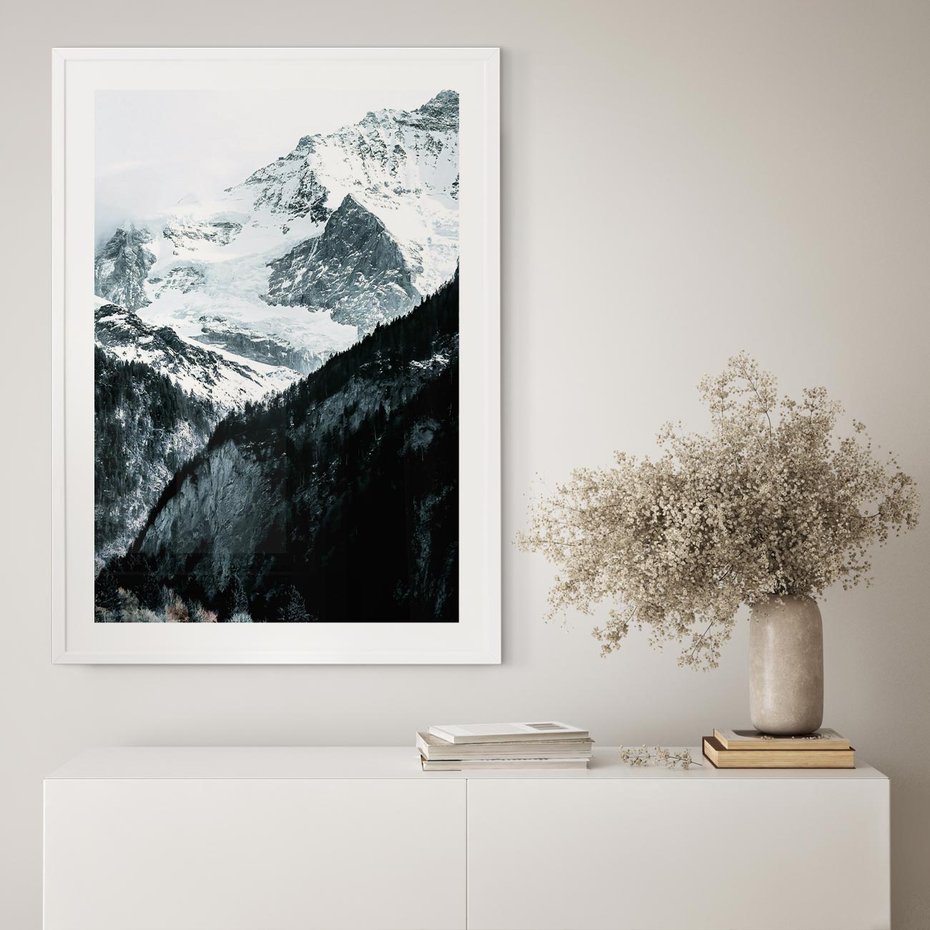 Plakat bez ramy 21x30 - Góry w Zimowym Uścisku - góry, ośnieżone szczyty