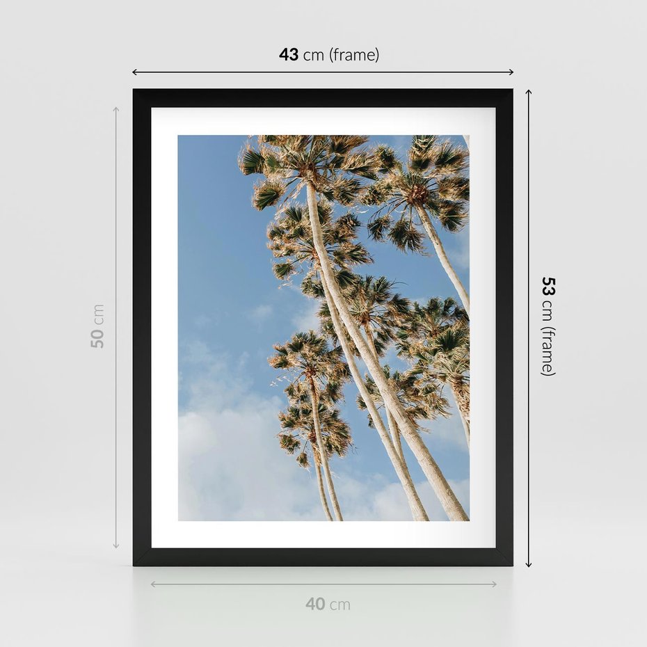 Plakat w ramie 40x50 - Pod Niebem Palmy - palmy na niebieskim niebie - rama czarna