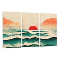 Obraz na płótnie 120x80 - Czerwone Melodie - japońska sztuka, zachód słońca nad oceanem