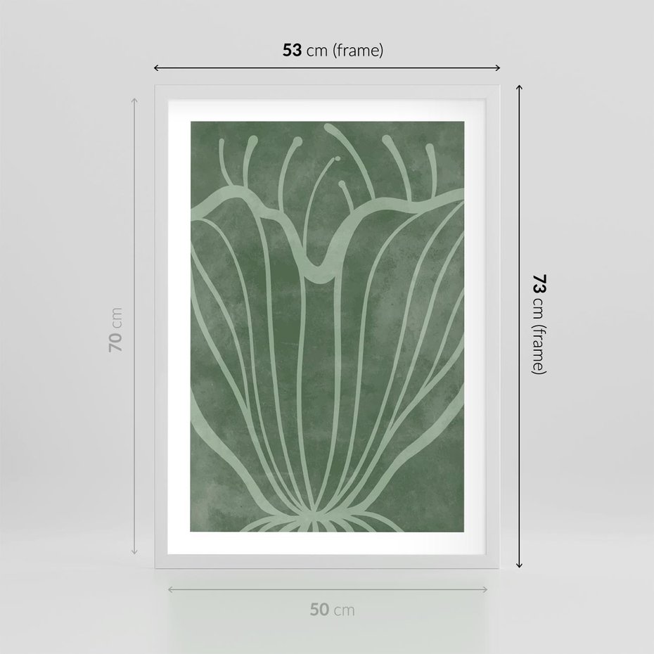 Plakat w ramie 50x70 - Zieleń Kształtująca Spokój - zielony plakat, roślinne inspiracje - rama biała