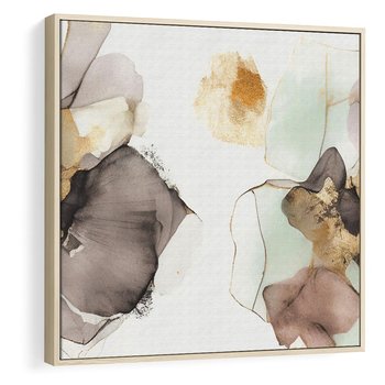 Obraz w ramie 50x50 - Nowoczesne Elegancje - akwarela, złote linie i plamy - rama drewno
