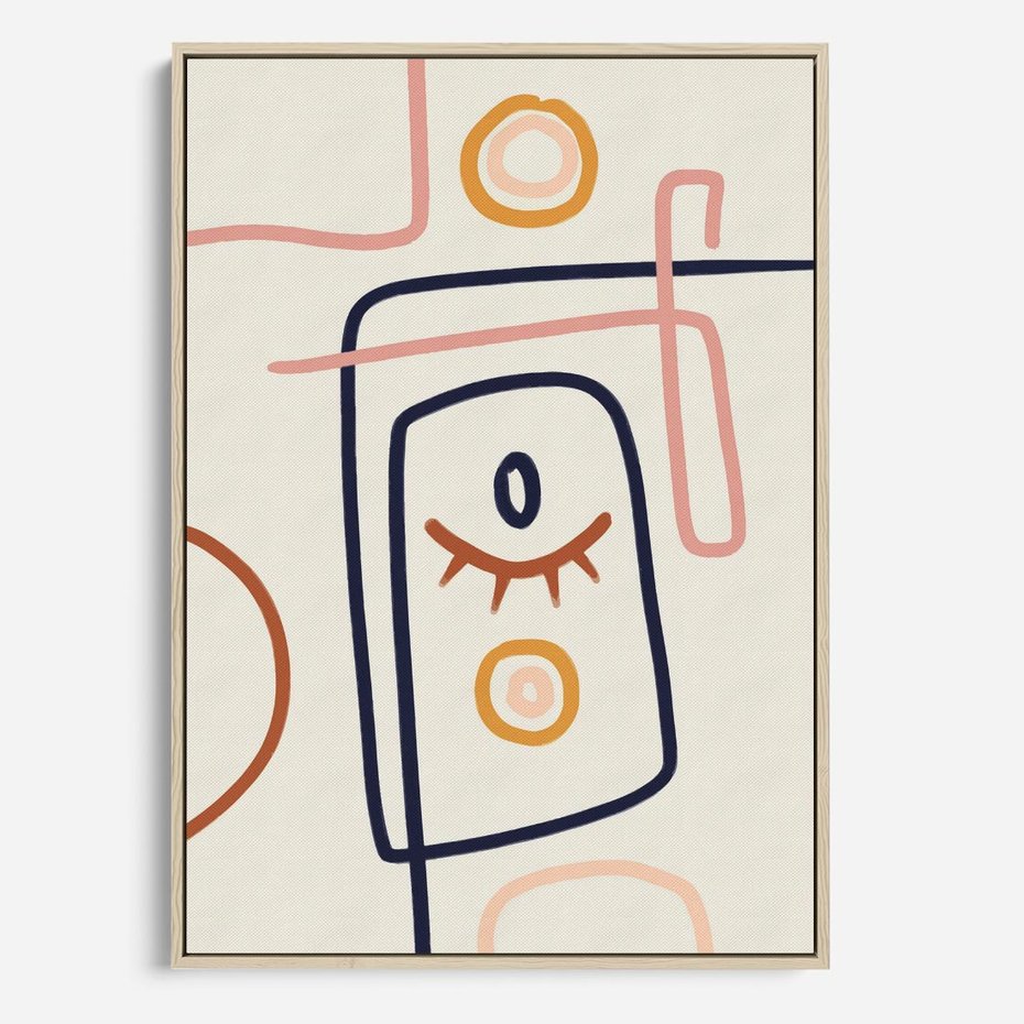 Obraz w ramie 80x120 - Manifestacje Dziwności - abstrakcja w stylu picasso, beżowe tło - rama drewno