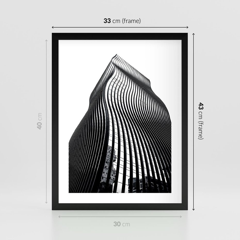Plakat w ramie 30x40 - Falowany Wieżowiec na Fotografii - architektura, falowany wieżowiec - rama czarna