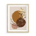 Plakat w ramie 50x70 - Taniec Przenikających Odbić - abstrakcyjny obraz, złote liście palmy - rama drewno