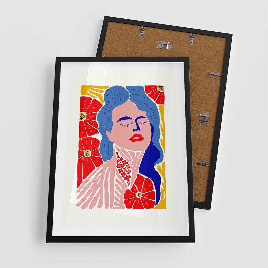 Plakat w ramie 50x70 - Nowoczesna Twarz - nowoczesna grafika, kolorowa twarz kobiety - rama czarna