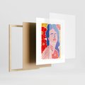Plakat w ramie 40x50 - Nowoczesna Twarz - nowoczesna grafika, kolorowa twarz kobiety - rama drewno