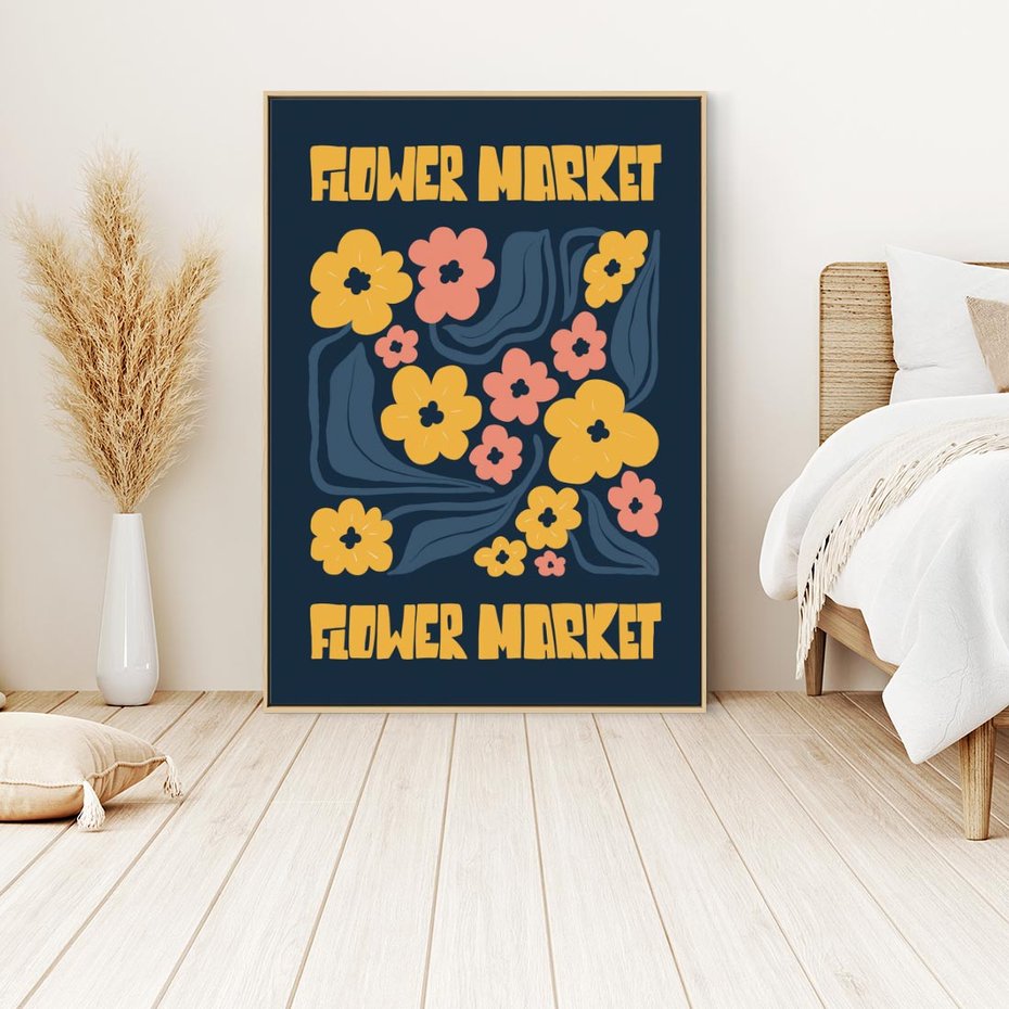 Obraz w ramie 50x70 - Impulsy Rozkwitu - plakat, granatowe tło - rama drewno