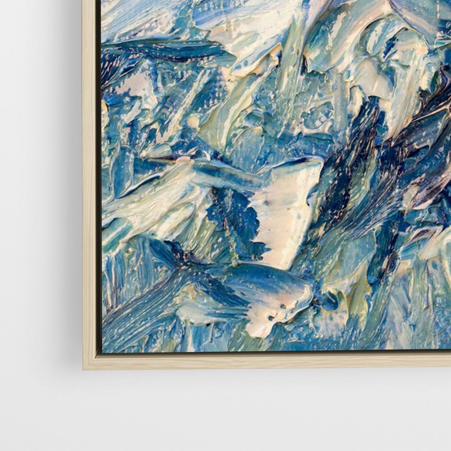 Obraz w ramie 80x120 - Majestat Błękitnych Szczytów - olejny obraz, górski pejzaż - rama drewno