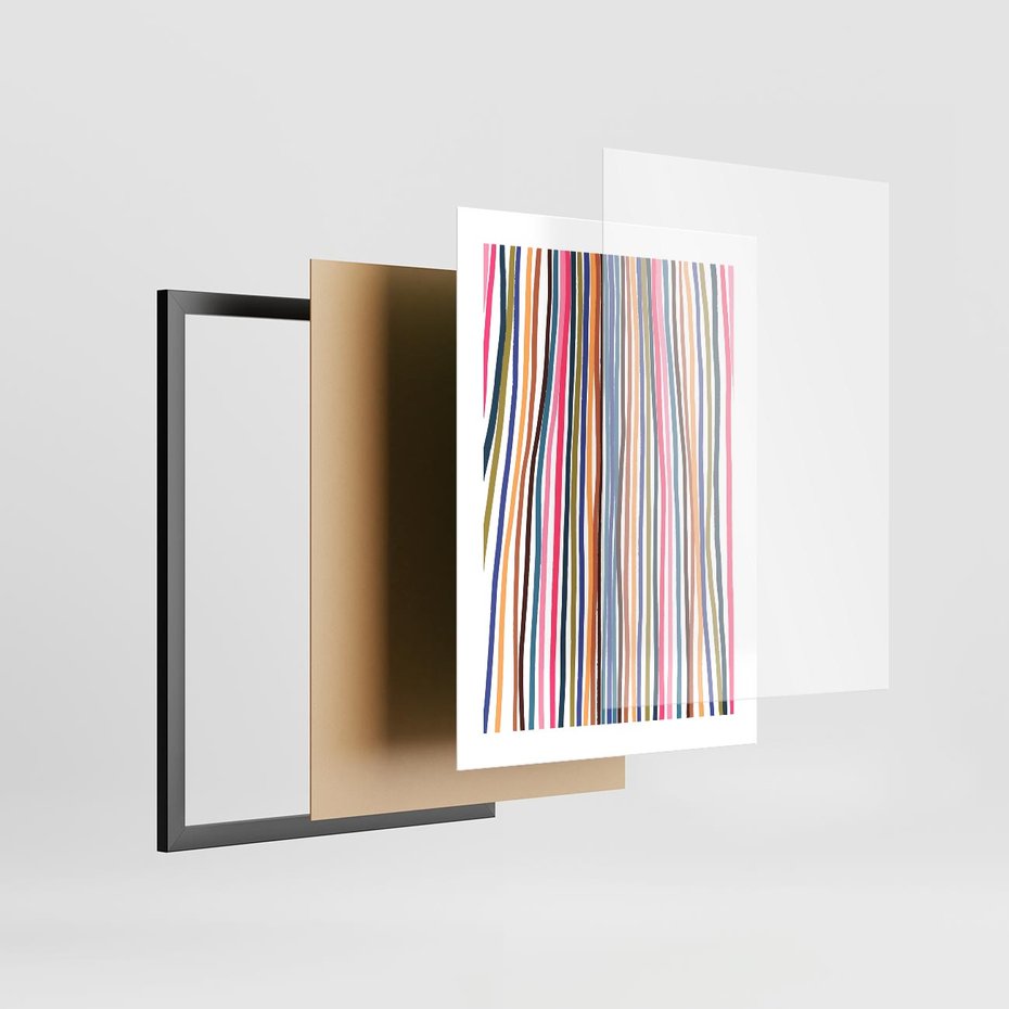 Plakat w ramie 30x40 - Energetyczne Nurtujące - kolorowe wzory, tęczowe żywe kolory - rama czarna