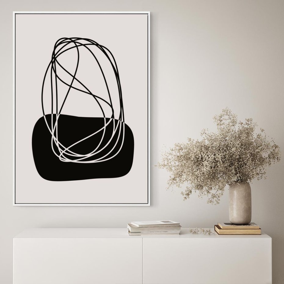 Obraz w ramie 80x120 - Linie Eksploracji - abstrakcyjne szkicowane linie, minimalizm - rama biała