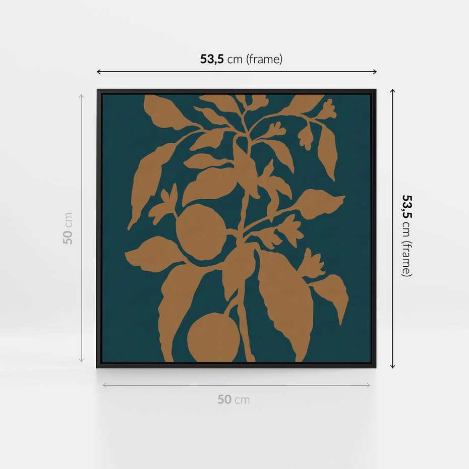 Obraz w ramie 50x50 - Boho Ekspresja Emocji - abstrakcyjna boho grafika, ciemne zielone tłó - rama czarna