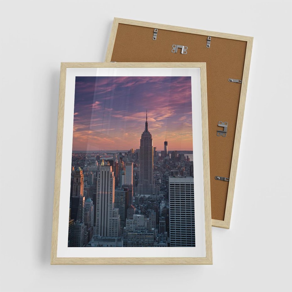 Plakat w ramie 50x70 - Nowy Jork - Błyskawice Manhattanu - Nowy Jork, Manhattan - rama drewno