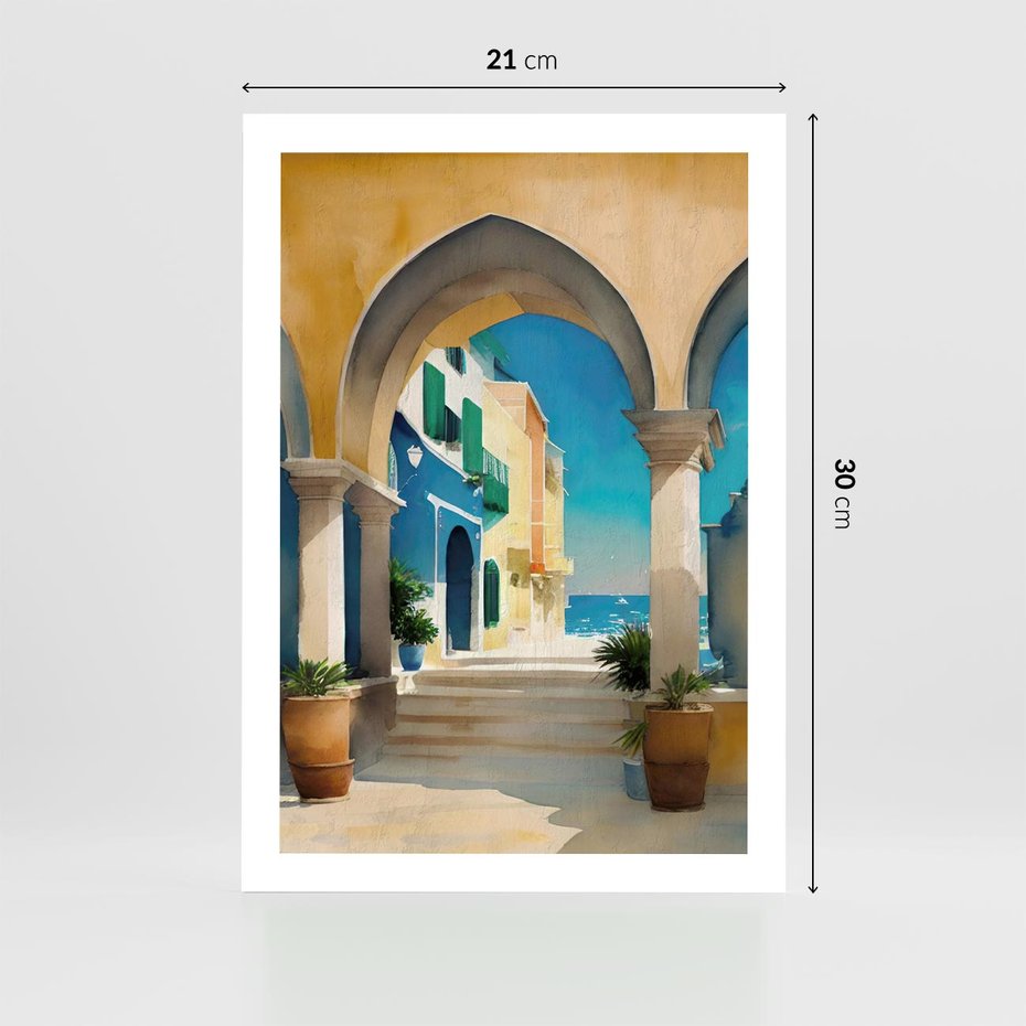 Plakat bez ramy 21x30 - Nadmorskie Łuki - akwarela, śródziemnomorski klimat