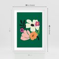 Plakat w ramie 30x40 - Rozbijające Echa - abstrakcyjne kwiaty, zielone tło - rama biała