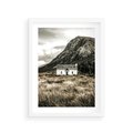 Plakat w ramie 30x40 - Biały Domek w Sepii: Wiejski Urok - domek w górach, kolory sepii - rama biała