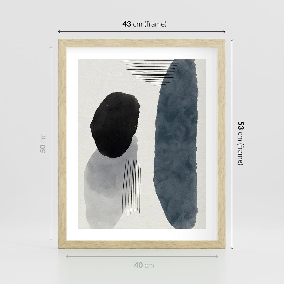 Plakat w ramie 40x50 - Abstrakcyjna Gra Szarości - abstrakcyjna grafika, akwarela - rama drewno