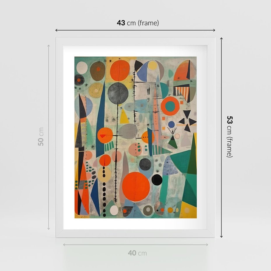 Plakat w ramie 40x50 - Wewnętrzne Zagadki Kształtów - abstrakcyjny obraz, sztuka abstrakcji - rama biała