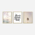 Zestaw obrazy w ramie 50x70 galeria - Cytat, podróż, rajska, plaża - rama drewno