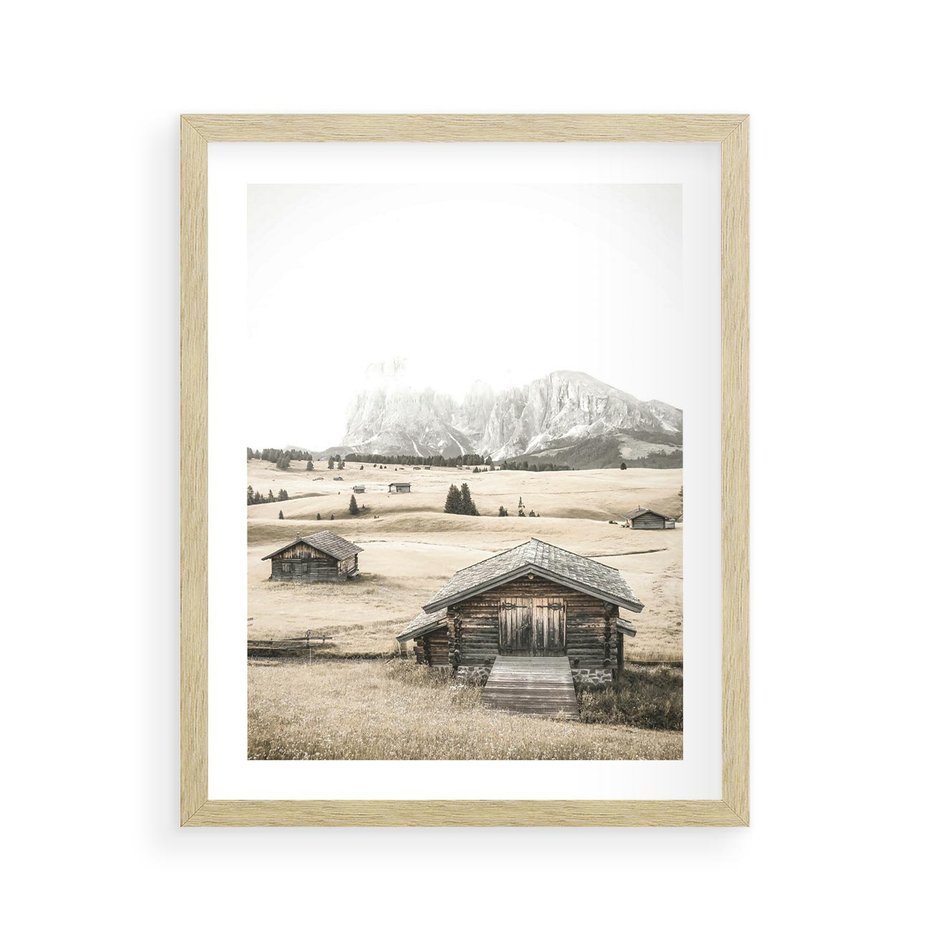 Plakat w ramie 40x50 - Chatka w Górskiej Sepii - domek w górach, chatka - rama drewno