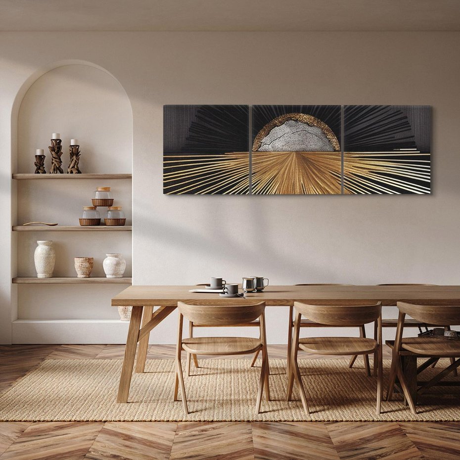 Obraz na płótnie 90x30 - Metaliczne Boho Abstrakcje - boho, słońce