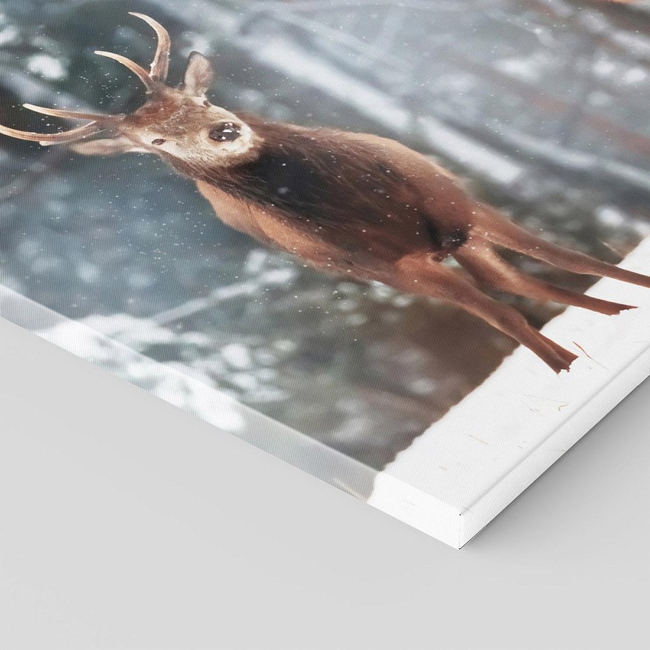 Obraz na płótnie 120x80 - Mroźne Spotkanie w Leśnej Krainie - dwa jelenie, zima