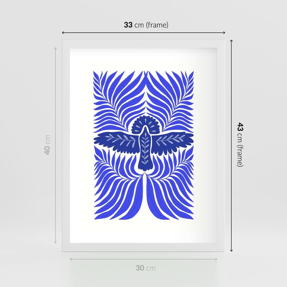 Plakat w ramie 30x40 - Etniczne Rekwizyty - etniczne roślinne wzory, granat - rama biała