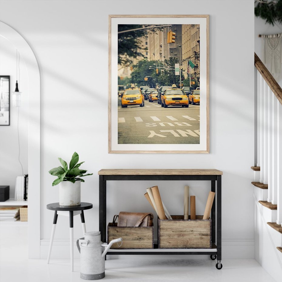 Plakat w ramie 50x70 - Miasto Taksówek - taksówki, miasto - rama drewno