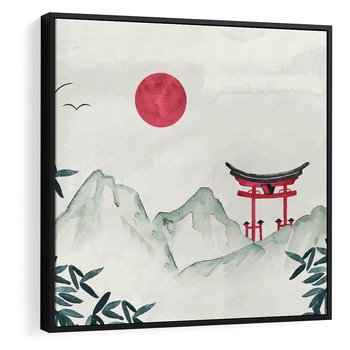 Obraz w ramie 50x50 - Słońce nad Górami - japoński krajobraz, góry - rama czarna