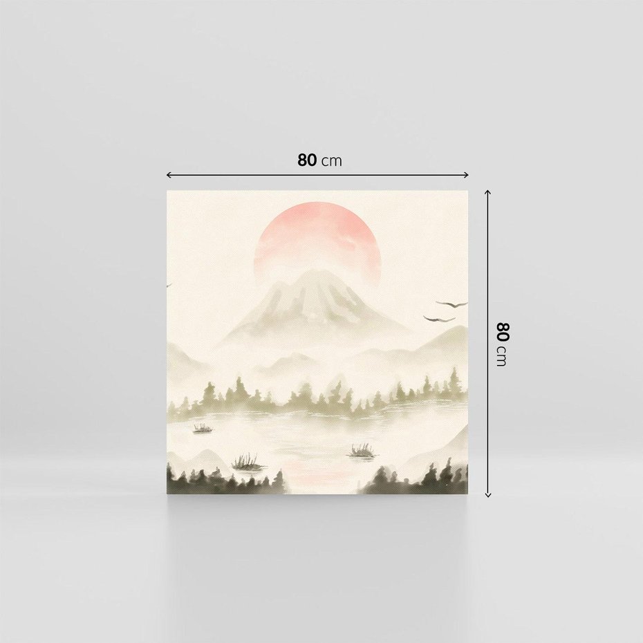 Obraz na płótnie 80x80 - Przyroda Japonii - japońska akwarela, góry