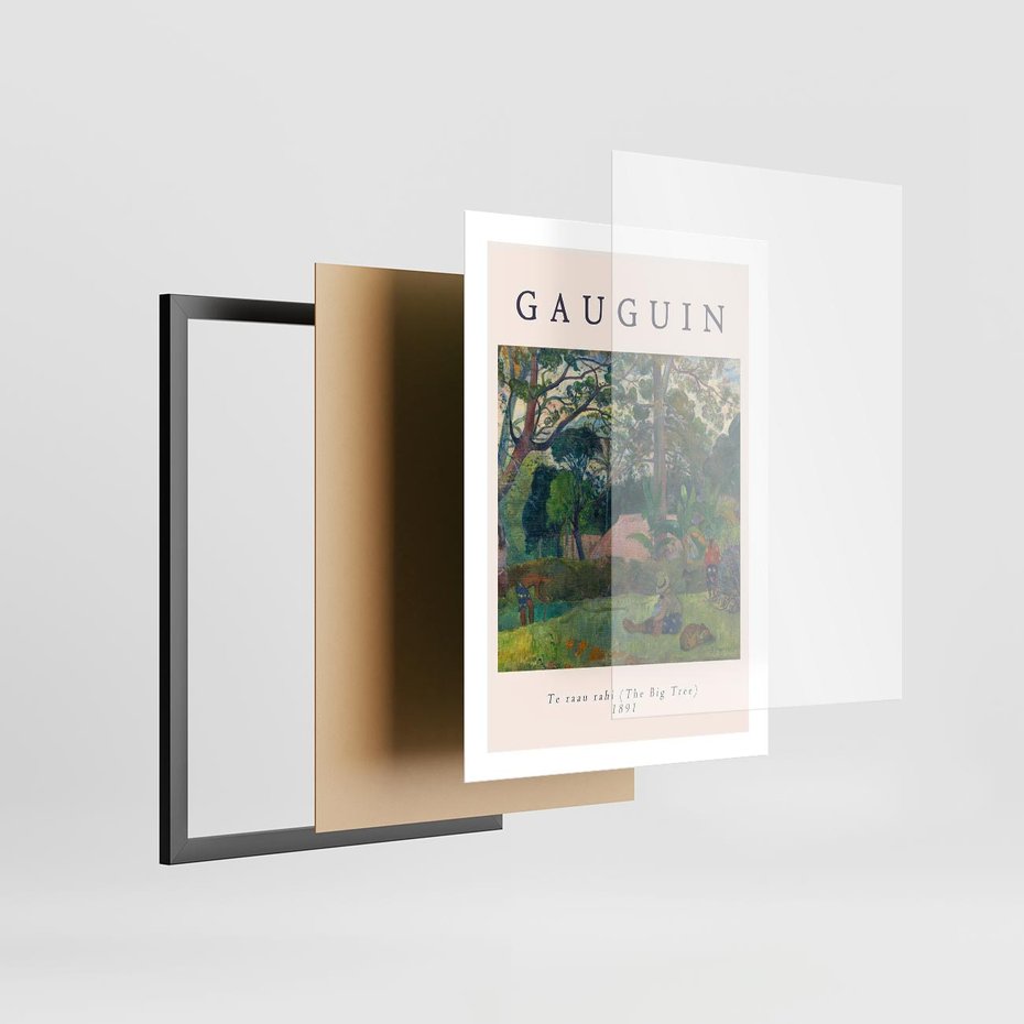 Plakat w ramie 50x70 - Gauguin: Reprodukcja i Typografia - Gauguin, reprodukcja - rama czarna