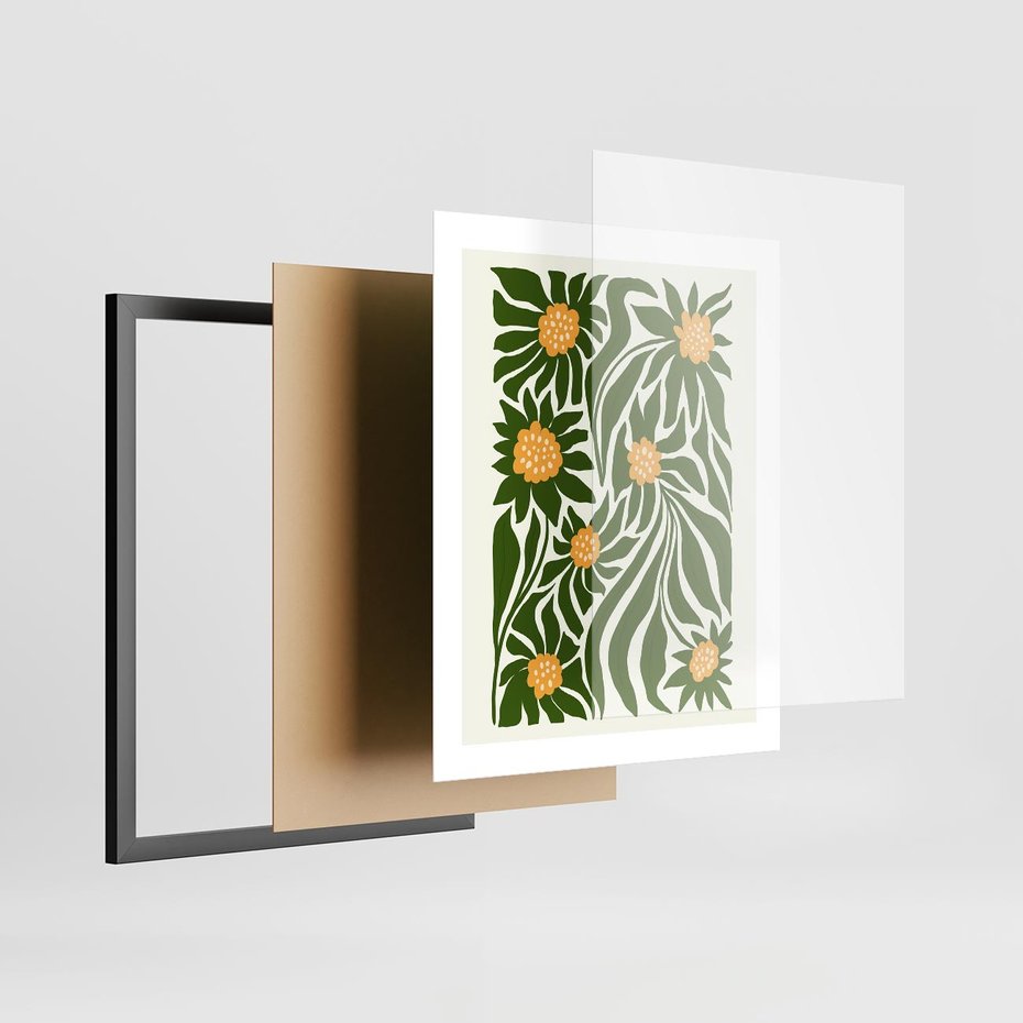 Plakat w ramie 40x50 - Spojrzenie wgłąb roślinnego świata - abstrakcyjne kwiaty, kompozycja - rama czarna