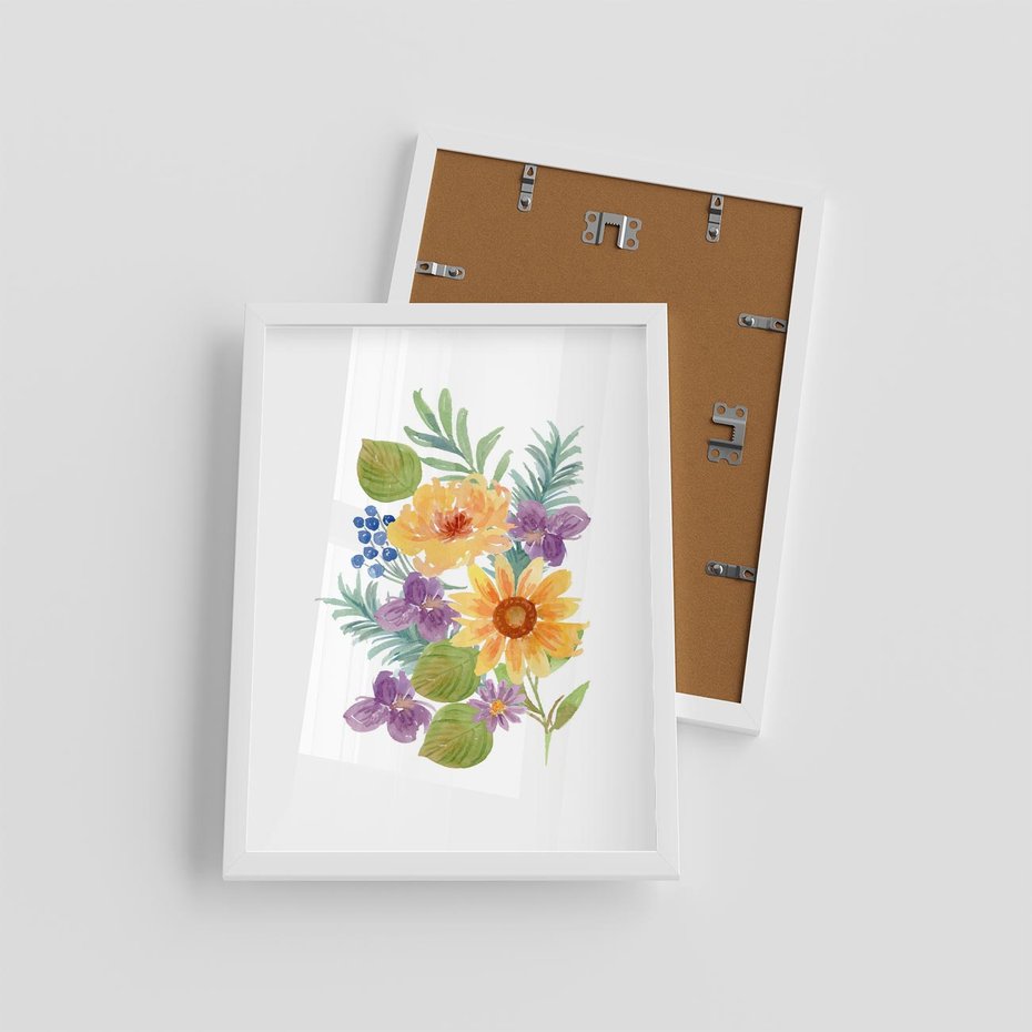 Plakat w ramie 30x40 - Kwiatowe Inspiracje - akwarelowe polne kwiaty, minimalistyczny plakat - rama biała