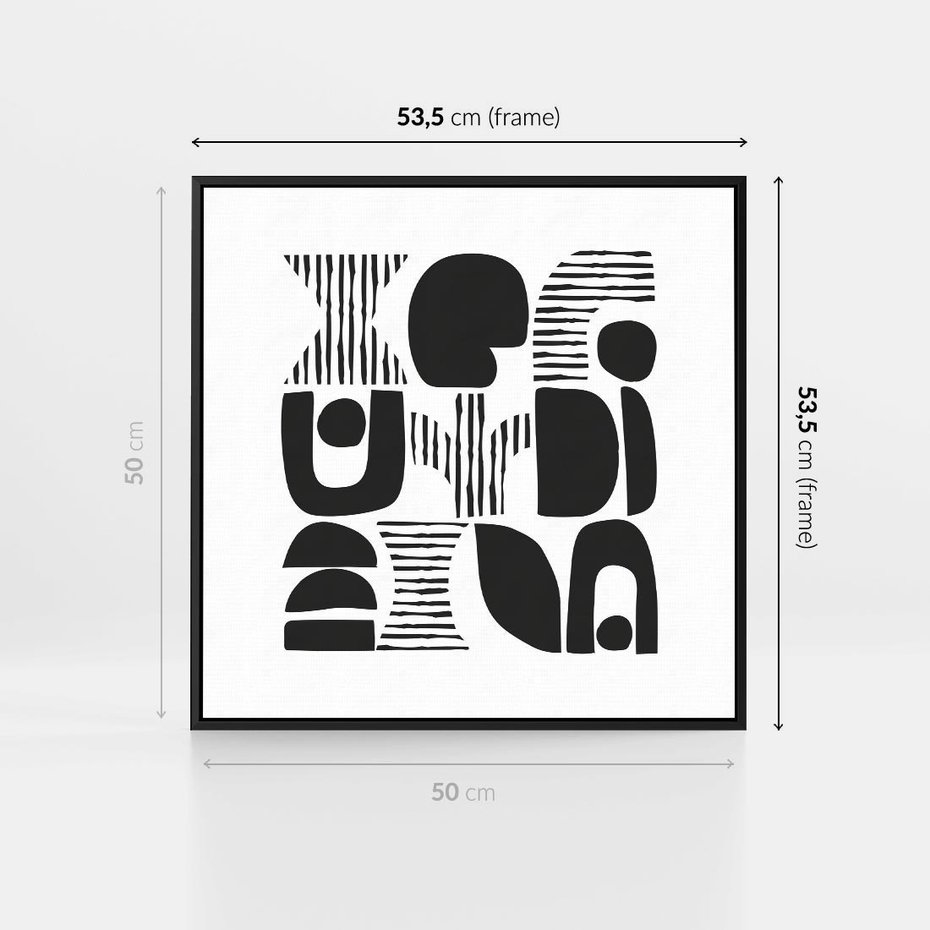 Obraz w ramie 50x50 - Taniec Dziwacznych Kresek - minimalistyczny plakat, czarno biały - rama czarna