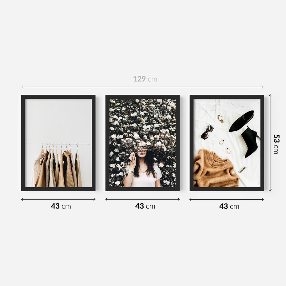Zestaw obrazy w ramie 40x50 galeria - Moda, fashion, brąz, boho - rama czarna