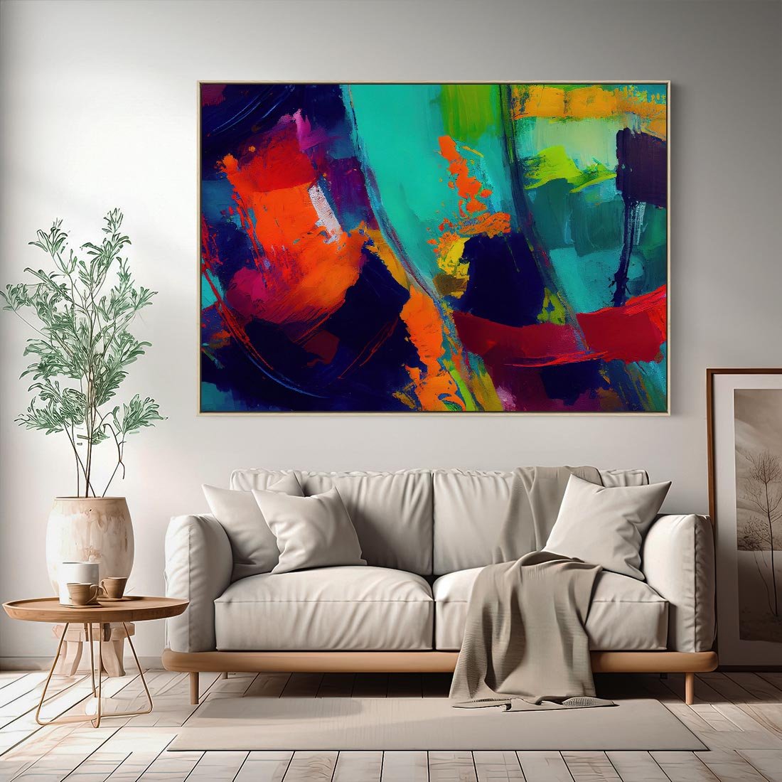 Obraz w ramie 120x80 - Abstrakcyjne wizje czasu - żywe radosne kolory, plamy kolory - rama drewno
