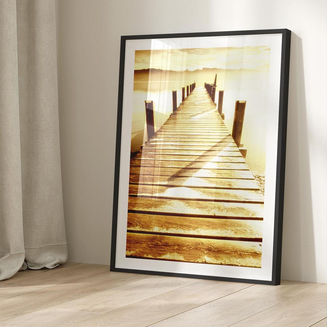 Plakat w ramie 50x70 - Stary pomost w sepia - pomost, sepia - rama czarna