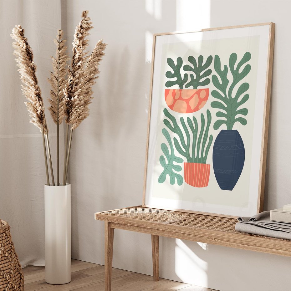 Plakat w ramie 50x70 - Abstrakcyjne Roślinne Formy - nowoczesna grafika, rośliny - rama drewno