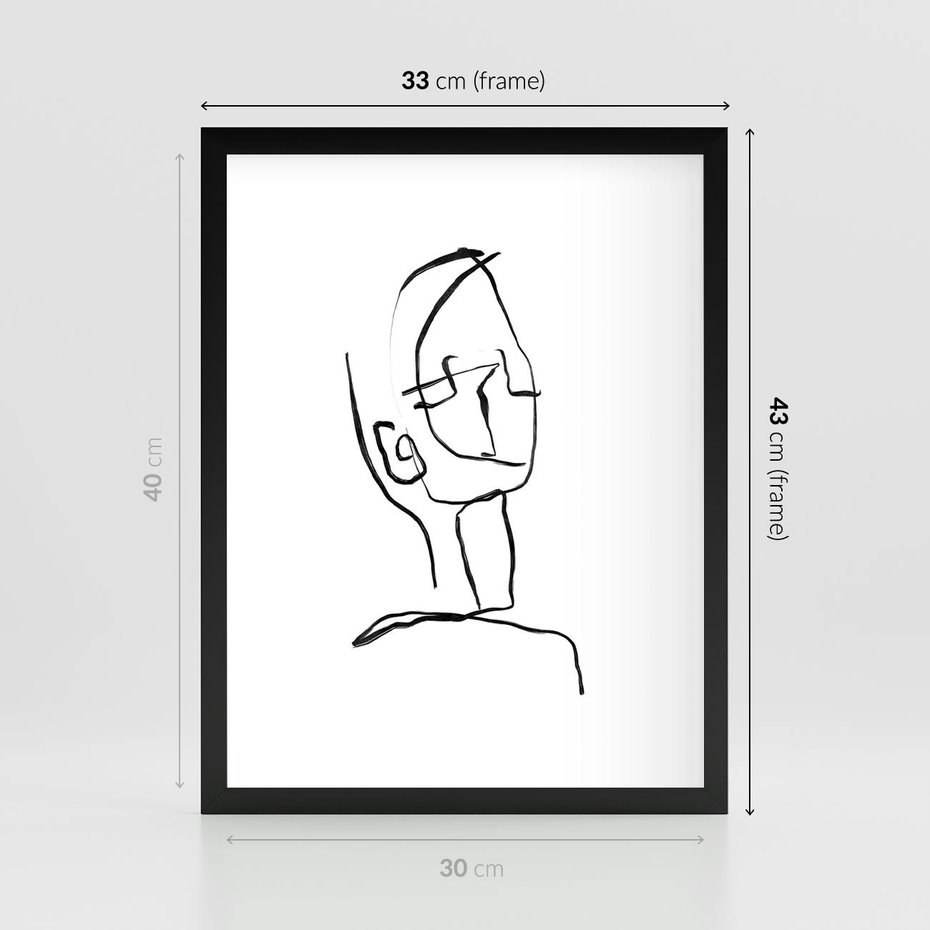 Plakat w ramie 30x40 - Migotliwe Widzenia - szkic twarzy, minimalistyczny niewyraźny - rama czarna