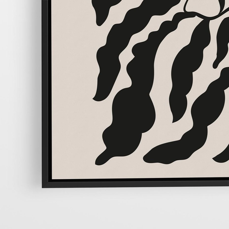 Obraz w ramie 50x50 - Księga Odbić - abstrakcyjne liśćie, roślinne motywy - rama czarna