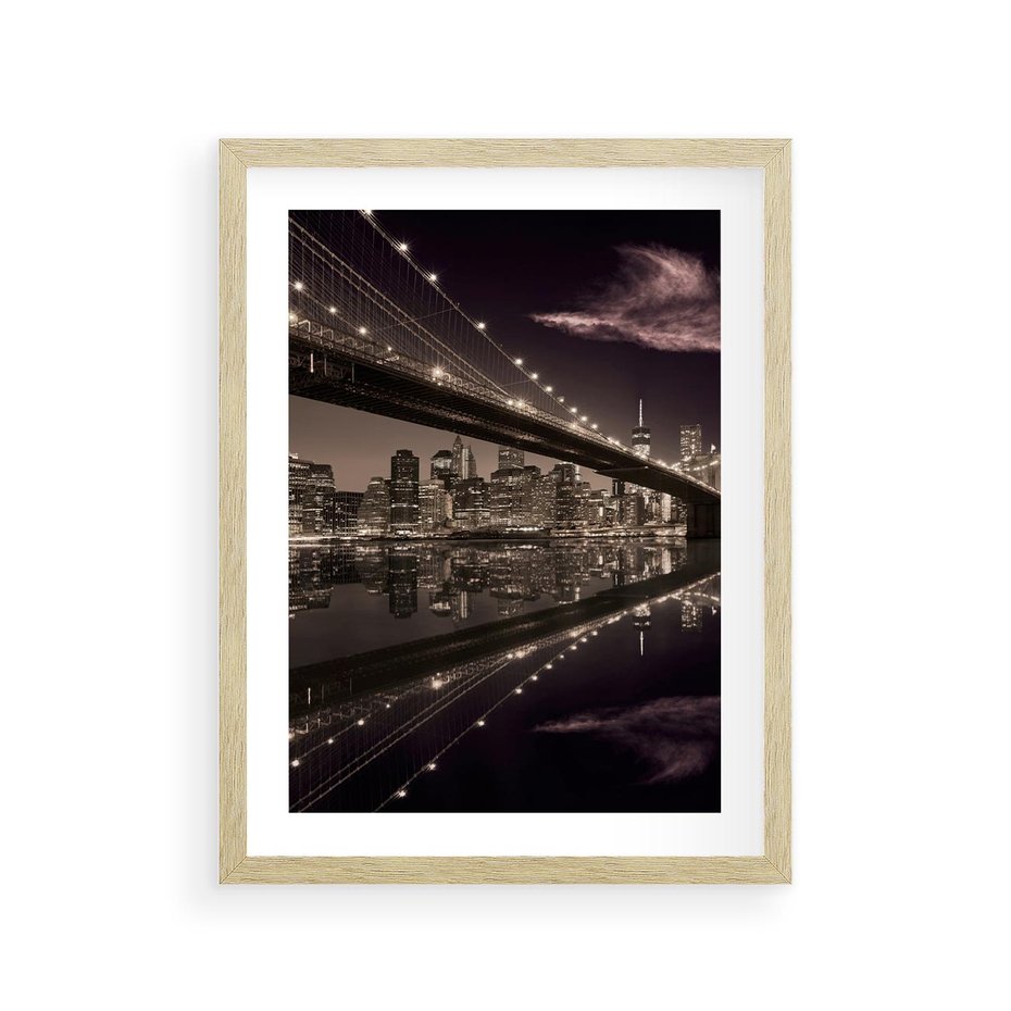 Plakat w ramie 30x40 - Most na nocnym horyzoncie - most, noc - rama drewno