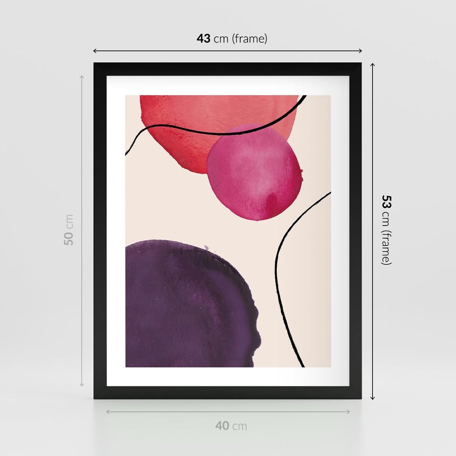 Plakat w ramie 40x50 - Kolorowe Impresje - abstrakcyjne akwarelowe plamy, nieregularne linie - rama czarna